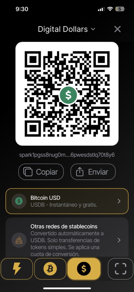 Captura de pantalla de la interfaz de Wallet of Satoshi.