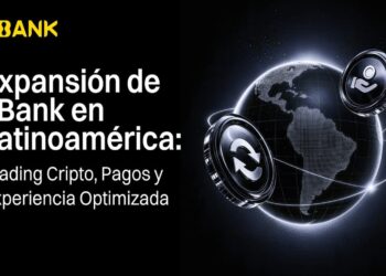 Pancarta de color negro con letras blancas promoviendo la expansion de LBank en Latinoamerica.