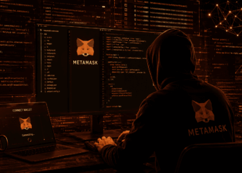 Un hacker atacando la wallet de criptomonedas MetaMask.