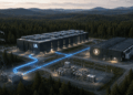 Un centro de minería de Bitcoin junto a un data center de IA.