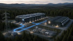 Un centro de minería de Bitcoin junto a un data center de IA.