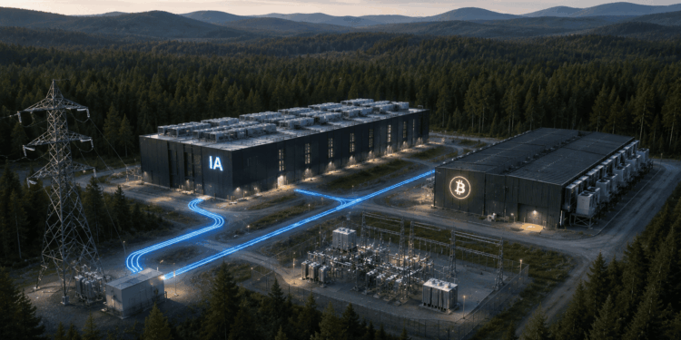 Un centro de minería de Bitcoin junto a un data center de IA.