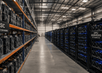 Un galpón con mineros de Bitcoin y GPU para el cómputo de IA.