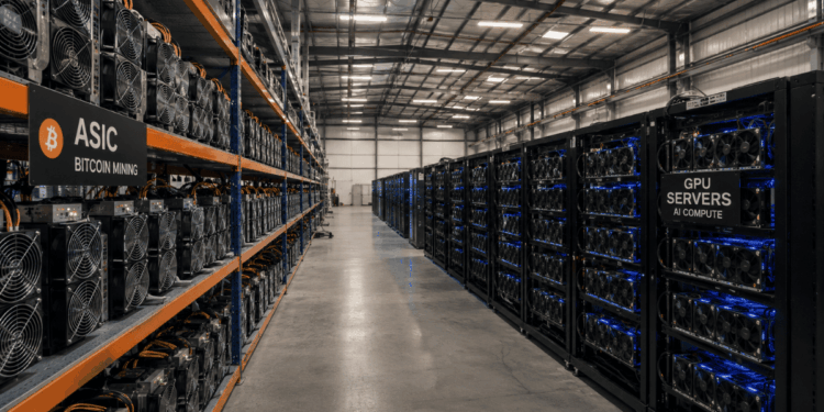 Un galpón con mineros de Bitcoin y GPU para el cómputo de IA.