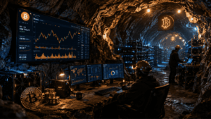 Mineros de Bitcoin operando dentro de una cueva.