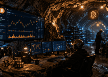 Mineros de Bitcoin operando dentro de una cueva.