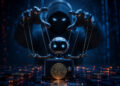 Ilustración de un agente de inteligencia artificial manipulado por una figura encapuchada mediante hilos, frente a una billetera de criptomonedas sobre un entorno digital que simboliza los nuevos riesgos de seguridad para los sistemas autónomos.