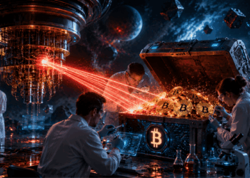 Científicos trabajando en Bitcoin y computación cuántica.