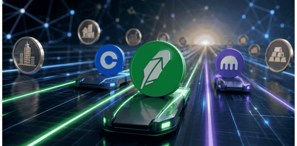 El logo de Robinhood sobre un vehículo compitiendo con otros actores por los RWA.