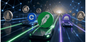 El logo de Robinhood sobre un vehículo compitiendo con otros actores por los RWA.