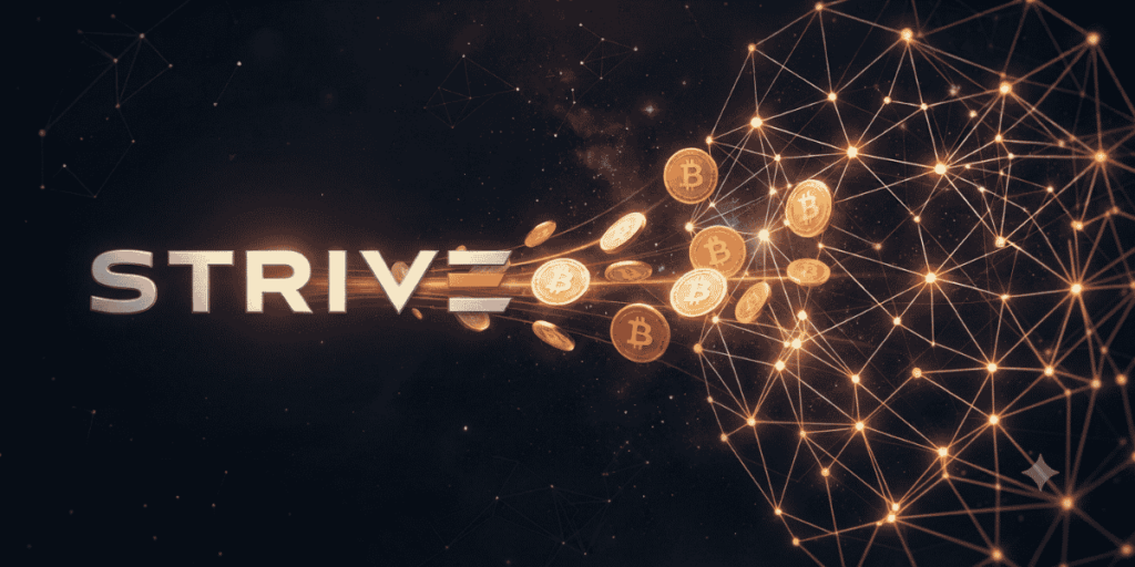 Logo de Strive dandole dinero (BTC) a la red.