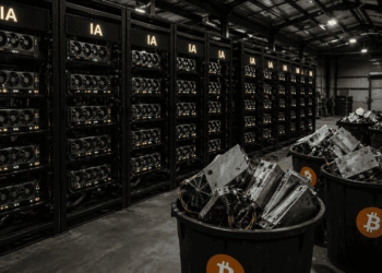 Un centro de datos con racks de GPU para la minería y ASIC de Bitcoin.