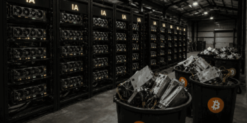 Un centro de datos con racks de GPU para la minería y ASIC de Bitcoin.