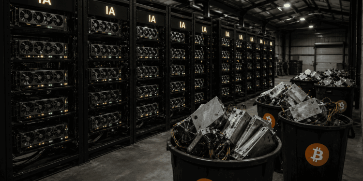 Un centro de datos con racks de GPU para la minería y ASIC de Bitcoin.