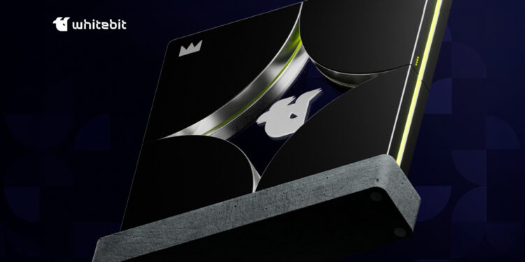 Promocional del Programa VIP de Whitebit, con un trofeo Whitebit en el centro