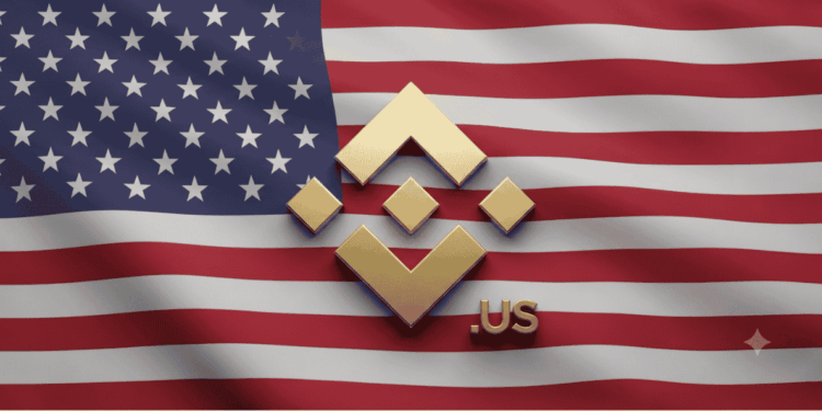 Logo de Binance, bandera de Estados Unidos.