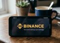 Teléfono inteligente que en su pantalla muestra el logo de Binance.