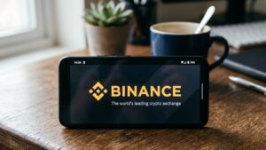 Teléfono inteligente que en su pantalla muestra el logo de Binance.