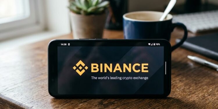 Teléfono inteligente que en su pantalla muestra el logo de Binance.