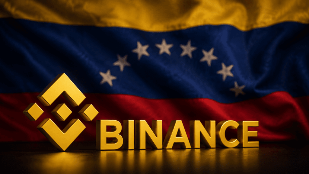 Loho de Binance y bandera de Venezuela.