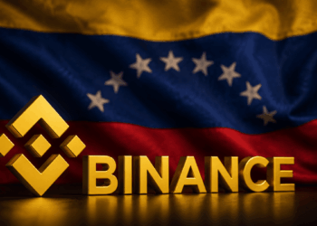 Loho de Binance y bandera de Venezuela.