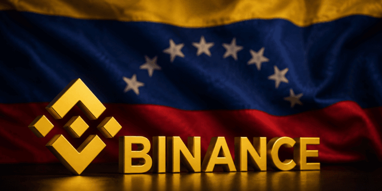 Loho de Binance y bandera de Venezuela.