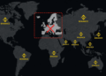 Mapa del mundo con el logo de Binance en diversos territorios, menos en Europa.