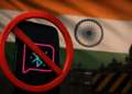 Logo de Bitchat con símbolo de prohibido. Bandera de India.