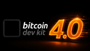 Logo de bitcoin dev kit y el número de la versión.