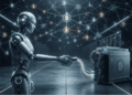 Un robot estrechando lazos con un minero de BTC.