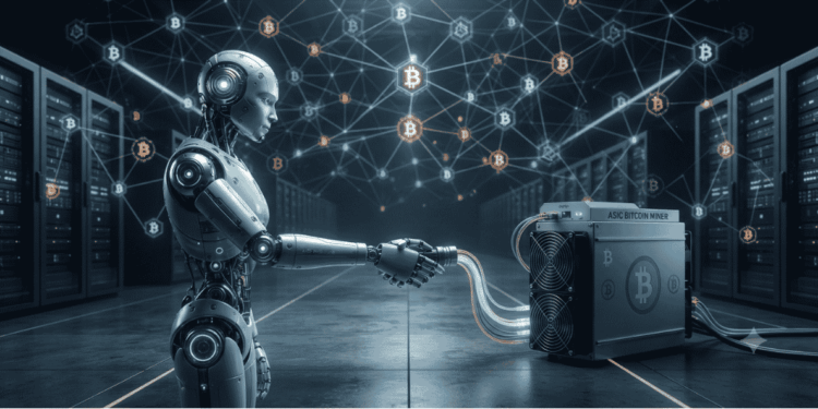 Un robot estrechando lazos con un minero de BTC.