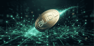 Una moneda de Build saltando en una red de criptomonedas.