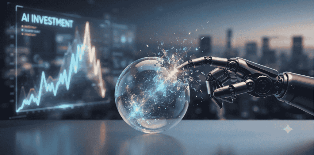 Una inteligencia artificial (robot) explotando una burbuja.