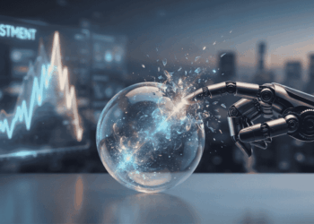 Una inteligencia artificial (robot) explotando una burbuja.