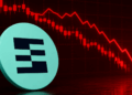 Logo de STORJ y gráfico de precio genérico en rojo, cayendo.