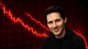 Foto de Pável Durov y gráfico de precio rojo cayendo.