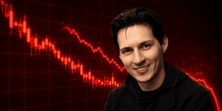 Foto de Pável Durov y gráfico de precio rojo cayendo.