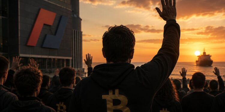 CEO y ejecutivos de exchanges despidiéndose al atardecer frente al mar.