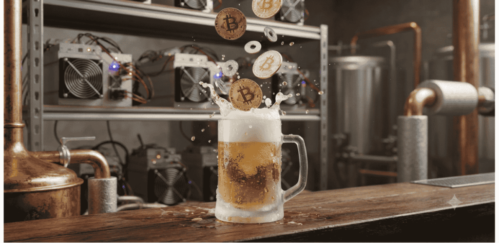 Una jarra de cerveza u unos BTC cayendo adentro.