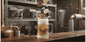 Una jarra de cerveza u unos BTC cayendo adentro.