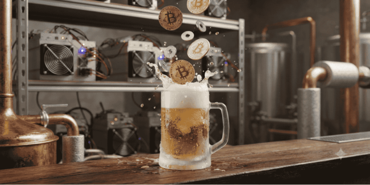 Una jarra de cerveza u unos BTC cayendo adentro.