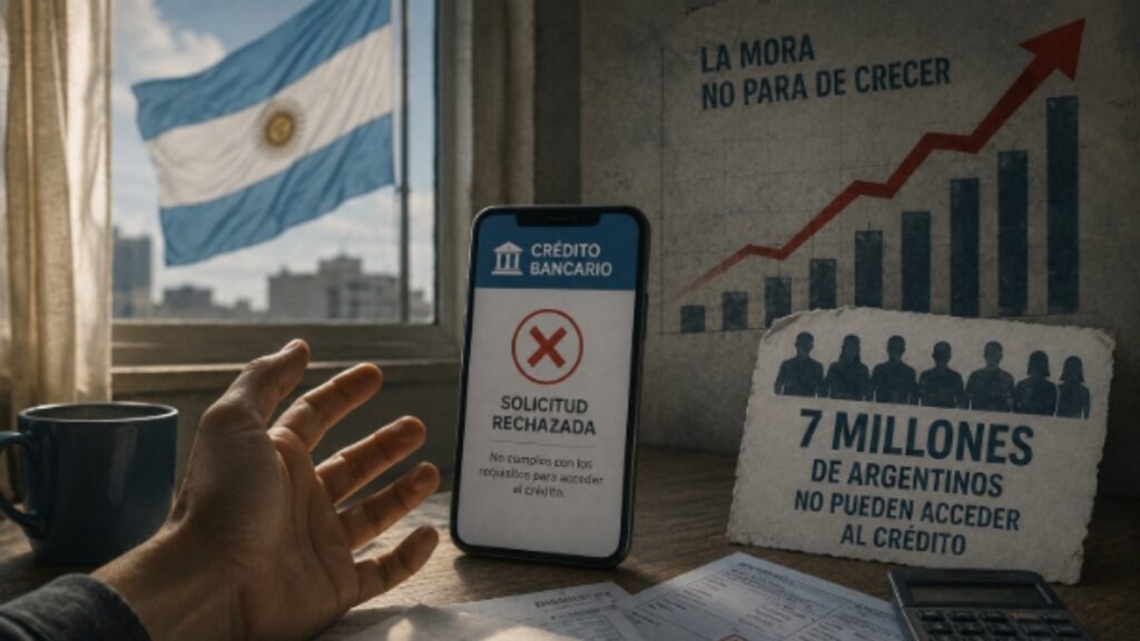 Un celular que muestra el rechazo de un crédito bancario.