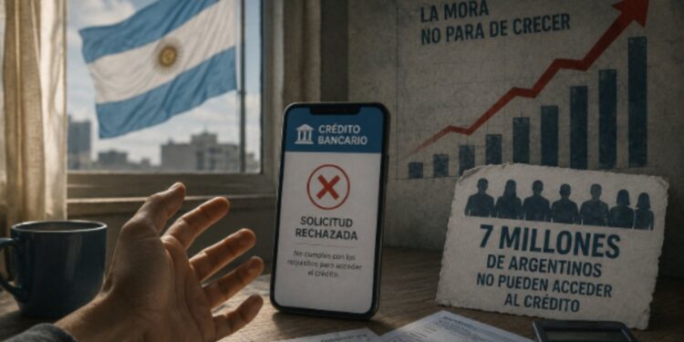 Un celular que muestra el rechazo de un crédito bancario.