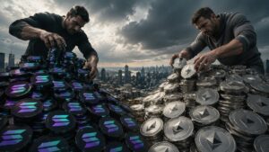 Dos gigantes acumulando monedas físicas de ether y solana