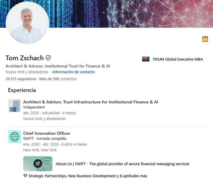 Experiencia laboral reciente de Zschach, según su propia información en LinkedIn.
