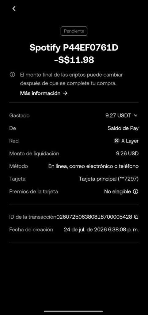Factura de la compra con la tarjeta de OKX.