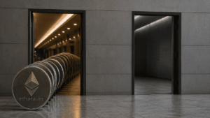 Dos puertas. En una, hay monedas de ETH entrando. La otra está vacía.