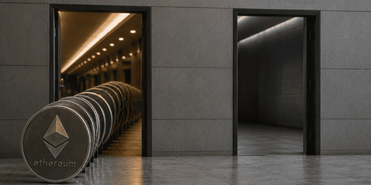 Dos puertas. En una, hay monedas de ETH entrando. La otra está vacía.