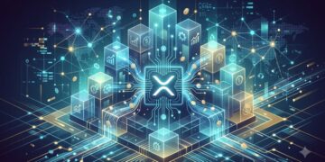 Fondo de inversión tokenizado representado como un nodo digital iluminado sobre la red de XRP Ledger.
