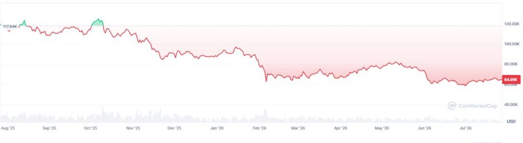 Gráfico de precio de bitcoin en los últimos 12 meses.